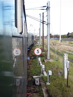 Under the wires, entering Cambridge Yard